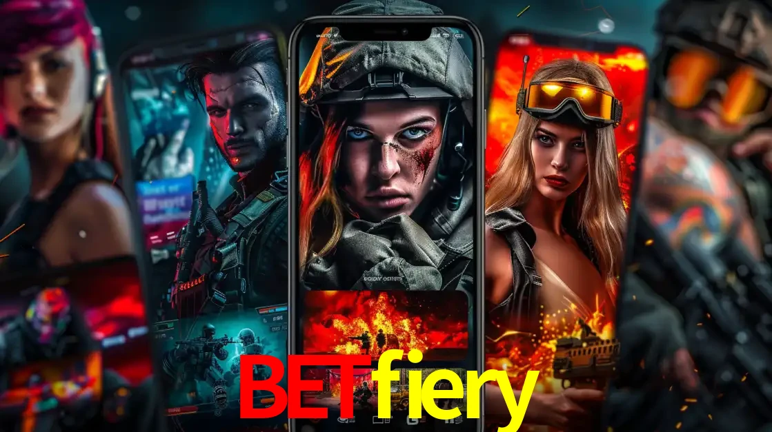 Montagem de telas de celular mostrando diversos personagens, masculinos e femininos, de um jogo de tiro, ilustrando a diversidade de equipes de e-sports para apostar no betfiery.