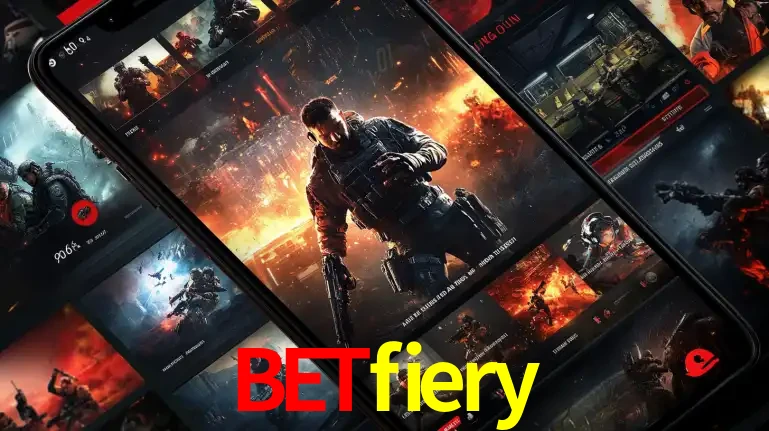 Tela de um celular exibindo uma galeria de jogos de tiro com temática militar, mostrando a variedade de e-sports disponíveis para apostas na plataforma de entretenimento betfiery.