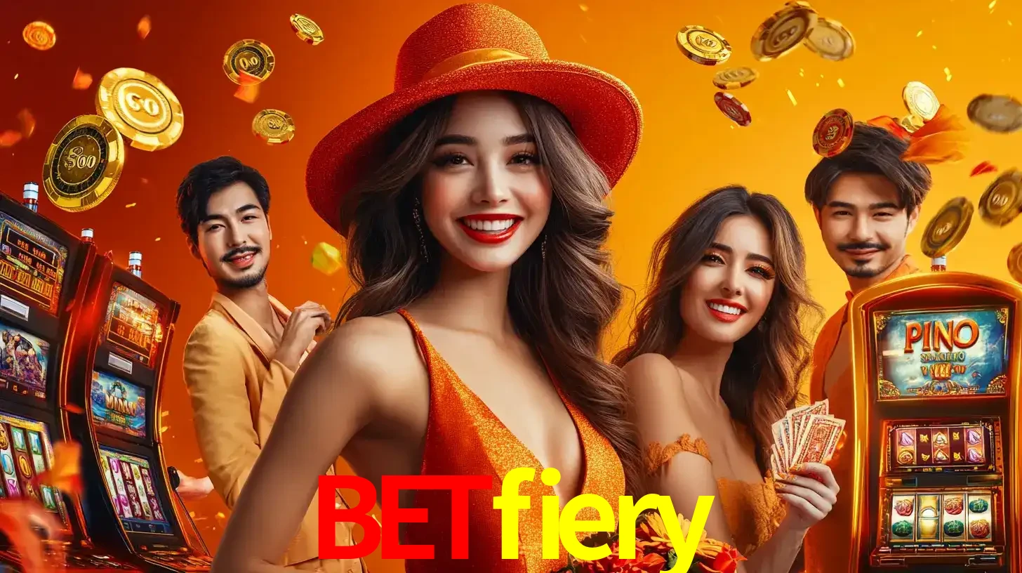 Grupo de amigos asiáticos sorrindo e se divertindo com máquinas de caça-níqueis em um ambiente festivo, celebrando suas vitórias nos jogos de cassino do betfiery.