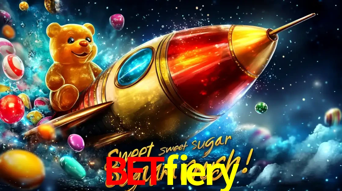 Arte promocional do jogo de slot Sugar Rush, com um urso de pelúcia em um foguete viajando pelo espaço de doces, um dos jogos divertidos disponíveis no cassino betfiery.