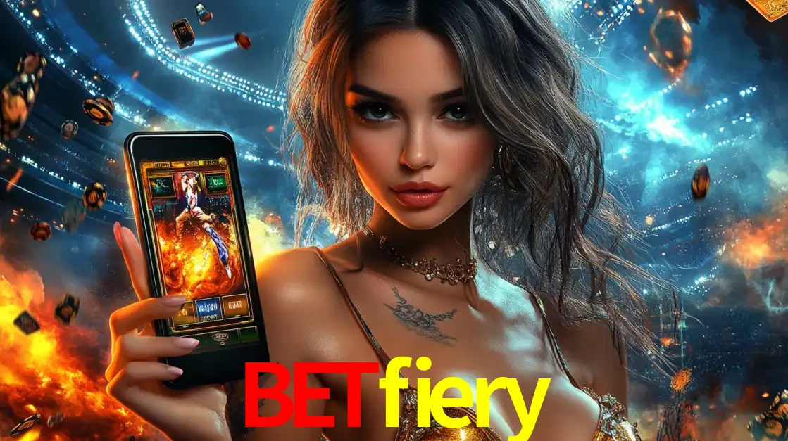 Mulher segurando um celular com um jogo de slot em destaque, tendo como fundo um estádio vibrante, simbolizando a emoção de jogar no cassino móvel betfiery.